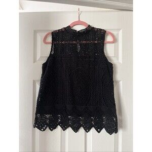 Calligraphie Crochet Lace Overlay Top Medium Sleeveless Black NWOT STUNNING!